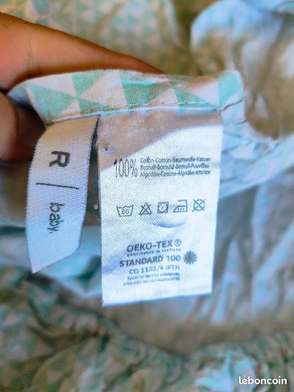 Drap housse matelas bébé 120/60 la redoute vert menthe et blanc (image 2)