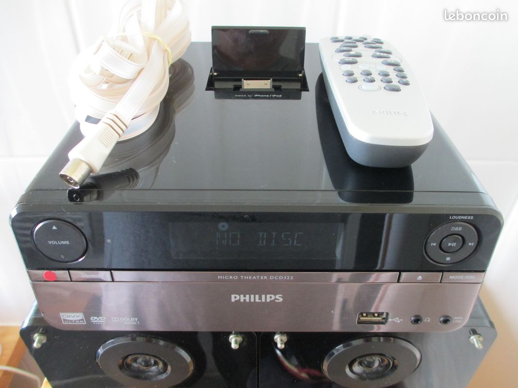 ⭐ Mini chaine hifi 2x 30w PHILIPS DCD 322 ( DCD322/12 ) Tout-en-1 compact avec Ampli / CD / DVD / Tuner / USB / Dock Apple + Paire enceintes 2 voies (image 2)