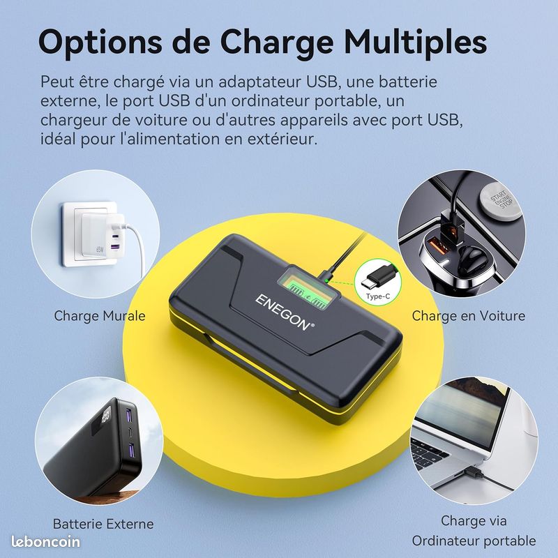 Batteries Et Chargeur ENEGON Pour Canon LP-E10 - Compatible EOS Rebel T3, T5, T6, T7, 2000D, Etc.