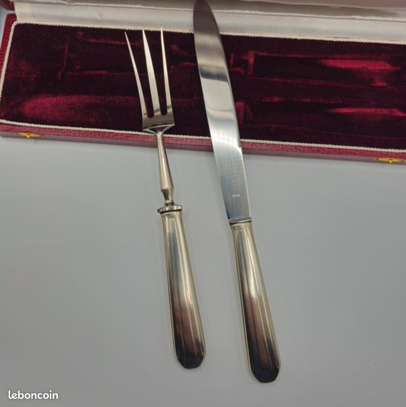 Anciens Couverts à Découper – Fourchette Acier + Couteau MF – Coffret