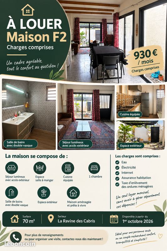 Maison 2 pièces 70 m² · à Saint-Pierre · 70 m² · 930 €/mois