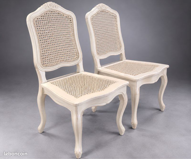 Lot de 2 chaises vintage style Louis XV cannées (image 3)