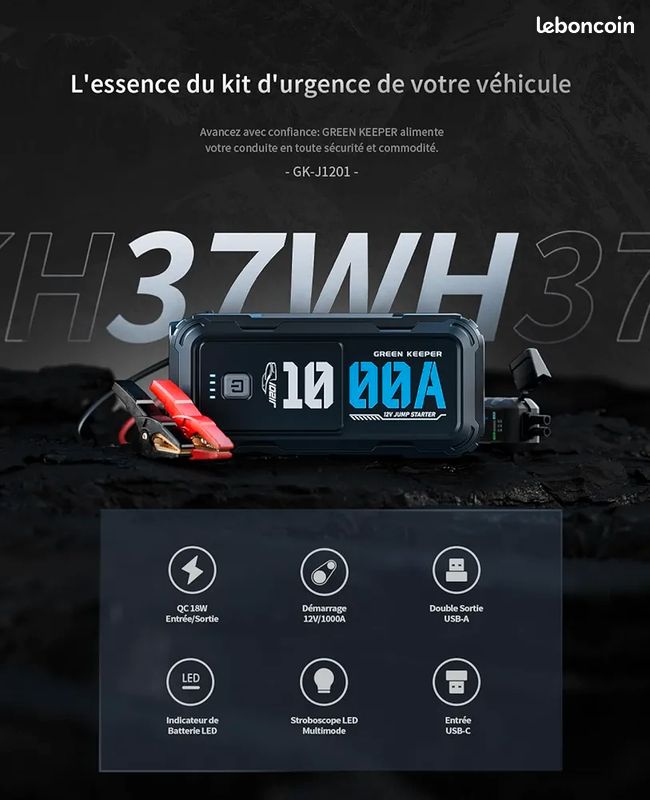 Booster De Batterie 9-en-1 Avec Gonfleur 150 PSI - Démarreur Puissant 12V, Lumière LED, écran LCD, Pour Voiture/moto
