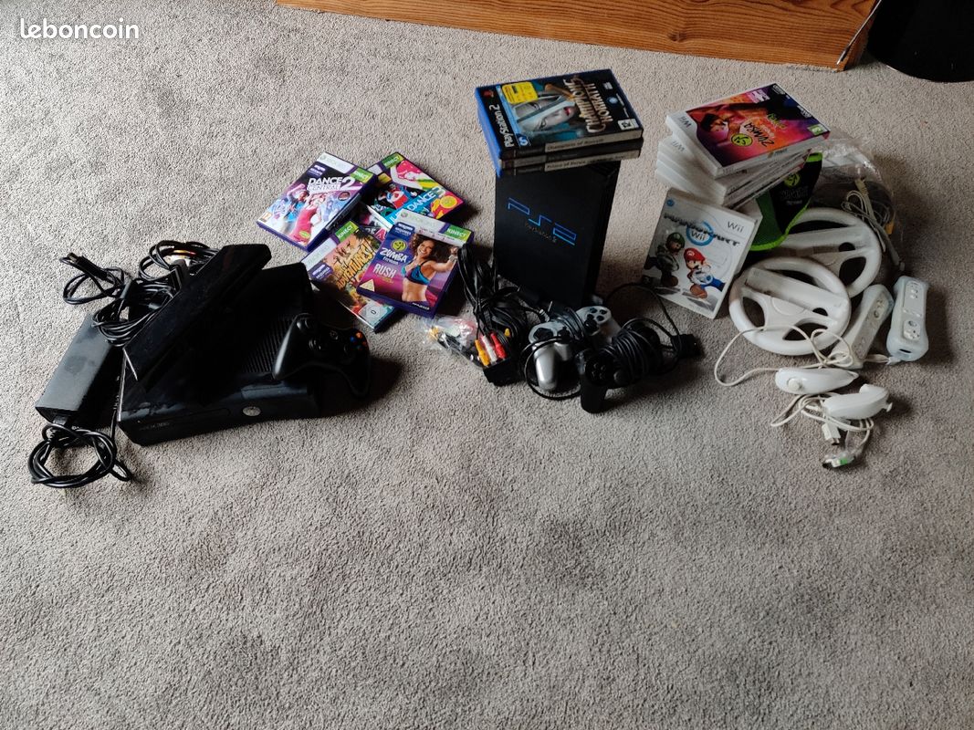 Lot 3 consoles : microsoft xbox 360 + nintendo wii + playstation ps2 (image 1)