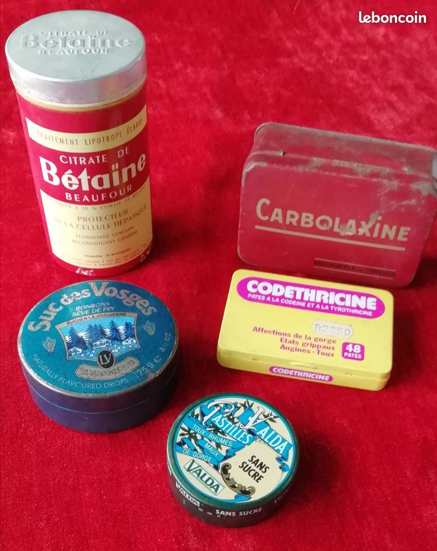 Boîte En Étain Vintage Calcium Sandoz - Années 60 - Bleu Et Vert - France