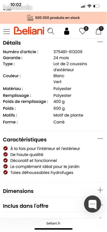 2 coussins extérieurs déperlants (image 4)