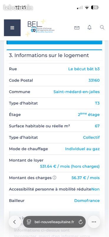 Appartement 3 pièces 70 m² · à Saint-Médard-en-Jalles · 70 m² · 550 €/mois