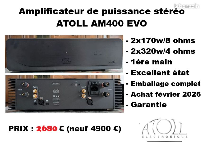Ampli de puissance stéréo ATOLL AM400 EVO (image 1)