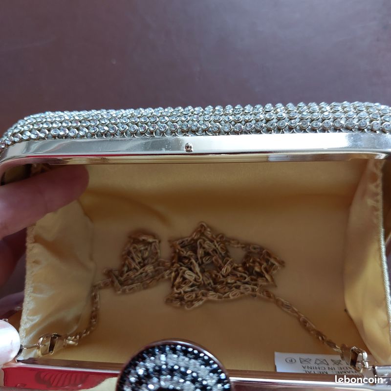 Sac De Soirée Femme En Paillettes Or - Pochette à Main Vintage Avec Chaîne Détachable, 23x15 Cm