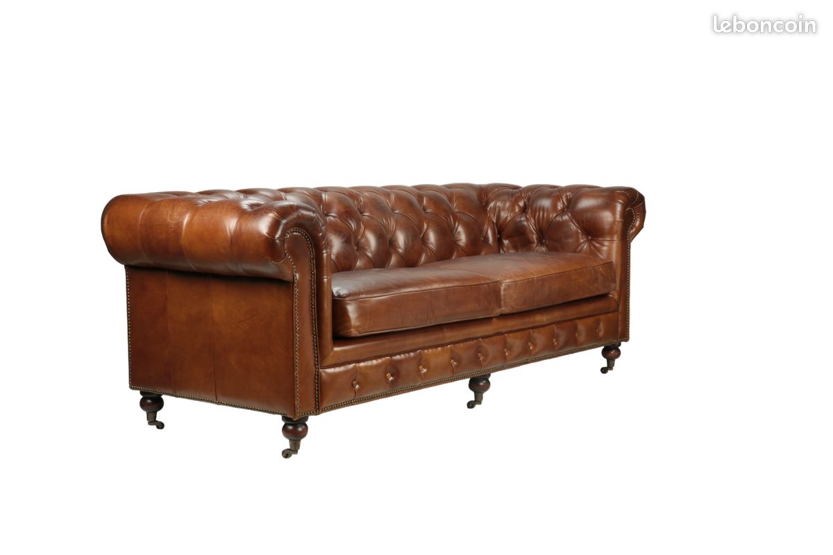 Canapé Chesterfield en Cuir Vintage Cigare - Livraison OFFERTE - Decoduweb (image 2)