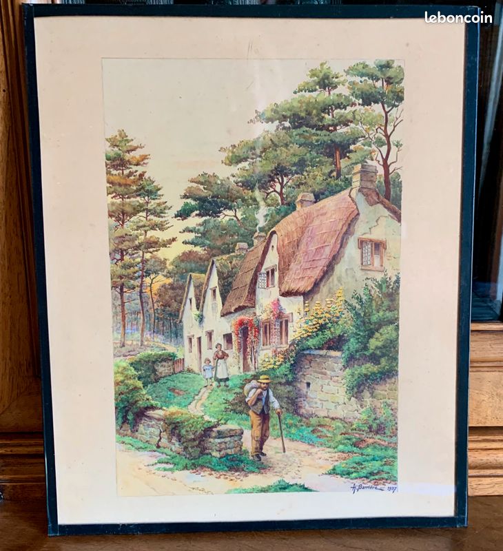 Tableau - Aquarelle Henri Barrière - Chaumière (image 1)