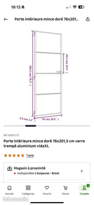 Porte vitrée et métal doré (image 3)