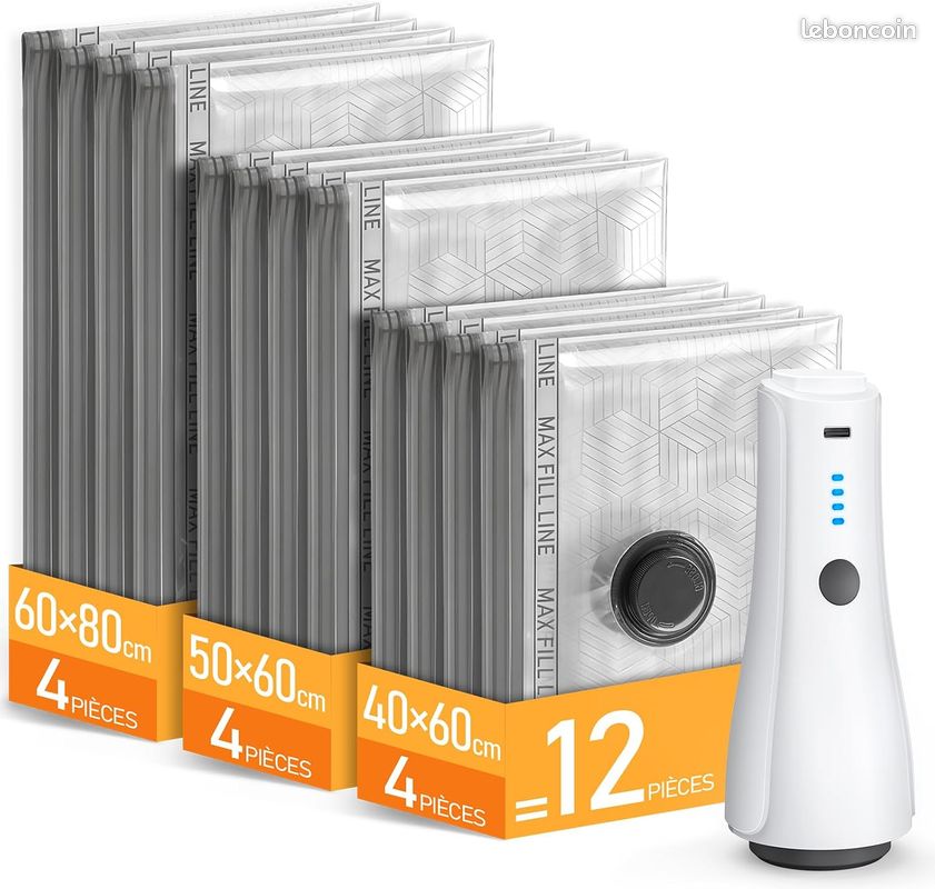 Kit Aspirateur Pompe Électrique Avec 12 Sacs Rangement Vêtements Sous Vide*NEUF (image 1)