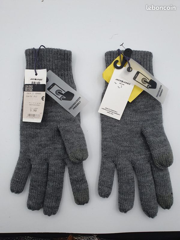 JACK & JONES - Gants en maille - Gris chiné - Compatibles écrans tactiles - Idéal hiver - Voir photos (image 2)