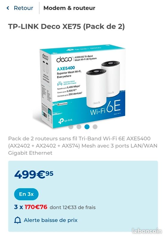 TP-Link Deco XE75 - Wi-Fi Mesh 6E Ultra Rapide - Pack de 2 - Quasi Neuf (image 1)