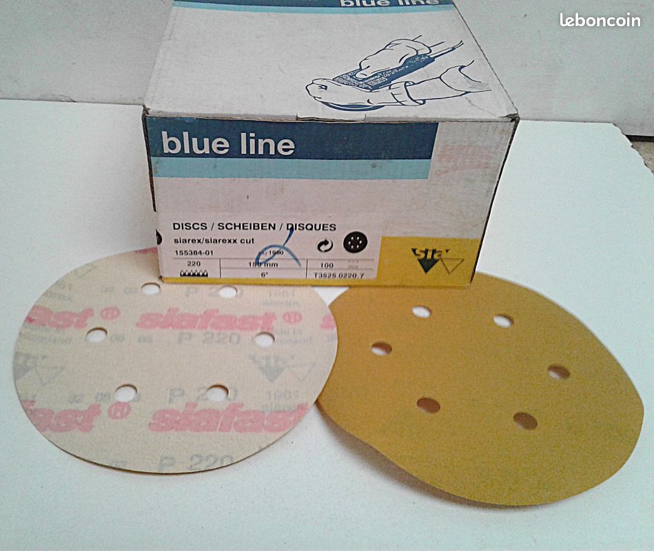 Neuf Sia boite 100 disques abrasif Diametre:150mm P220 6 trous autoagrippant velcro papier a poncer (image 1)