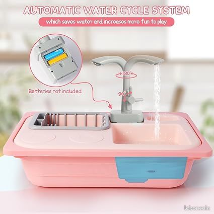Évier Jouet Avec Eau Courante Pour Enfants 3+ Ans - Cuisine Miniature Avec Accessoires - Rose Évier Jouet Avec Eau Courante Pour Enfants 3+ Ans - Cuisine Miniature Avec Accessoires - Rose