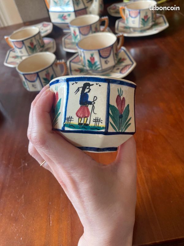 Théière et 6 tasses Henriot Quimper vintage (image 4)