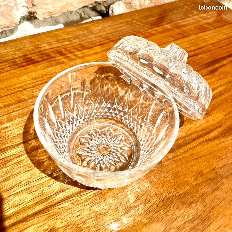Sucrier Ancien En Verre Transparent Avec Bouton Bois – Style Vintage Pour La Cuisine Ou Le Café