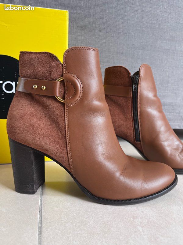 Bottines camel en cuir avec anneaux doré Eram taille 41 (image 2)