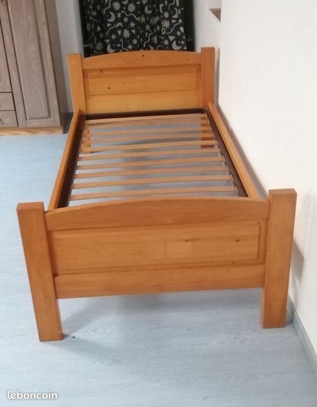 Lit simple enfant 90x200 cm avec sa tete de lit avec sommier à lattes lit adulte en lin gris design moderne sans matelas - Maison
