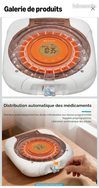 Grand Pilulier Automatique Intelligent NEUF sous cellophane 21 Compartiments Distributeur de Médicaments RETEKENESS TH017 Écran LCD 9 Alarmes Verrouillage Sécurisé Simple pour seniors (image 3)