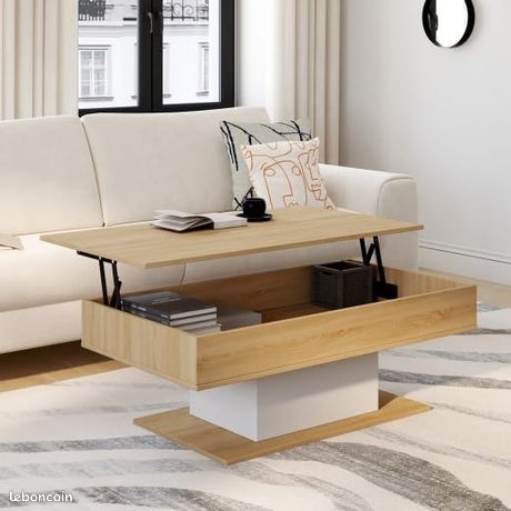 Table Basse Relevable Rectangulaire – Bois Marron Brillant (occasion, Plateau Soulevable)
