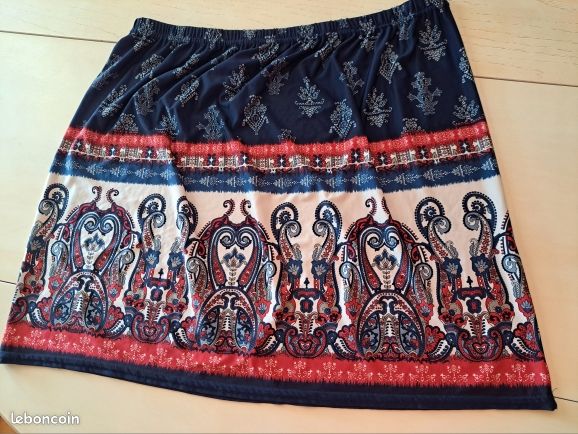 Mini jupe d'été rouge et bleue fluide T4 Taille élastique (image 1)