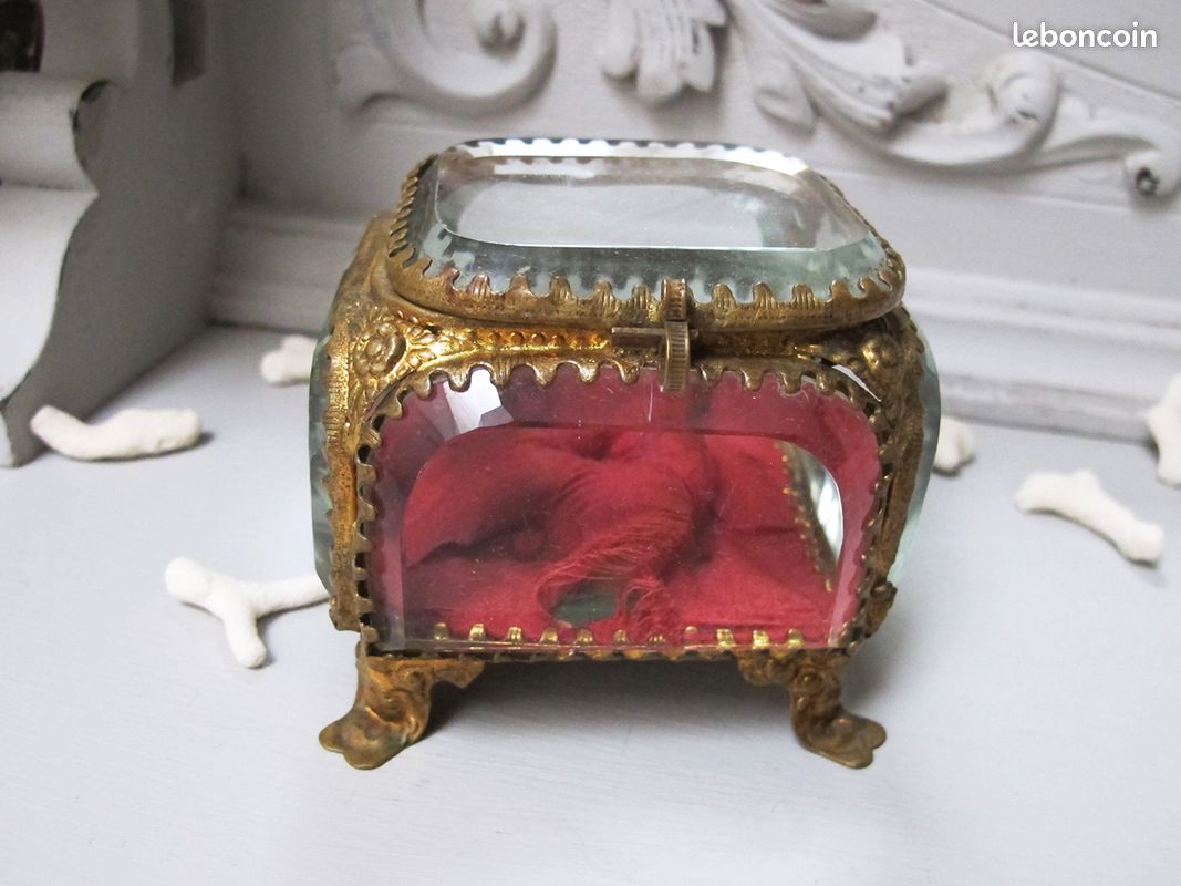 Lot De 3 Boîtes à Bijoux 19e Siècle - Verre Biseauté Et Laiton, Décor Basilique De Marseille