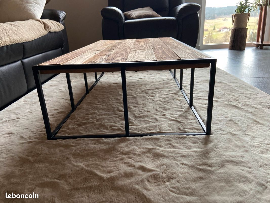 Table basse acier et vieille planche (image 2)