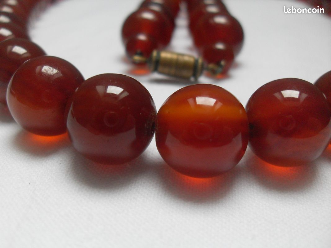 Collier Sautoir Perles En Bakélite Orange - Modèle Vintage, Bon état