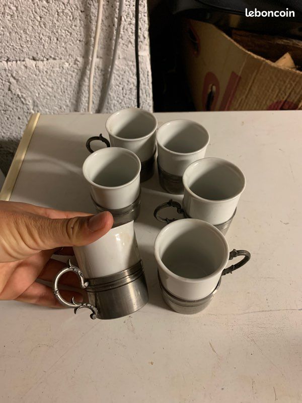 Lot de 6 tasses à café porcelaine étain houzeaux (image 1)