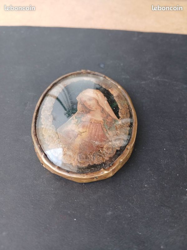 Cadre Miniature Souvenir Ovale Sous Verre Et Laiton - Vintage, Fait En France