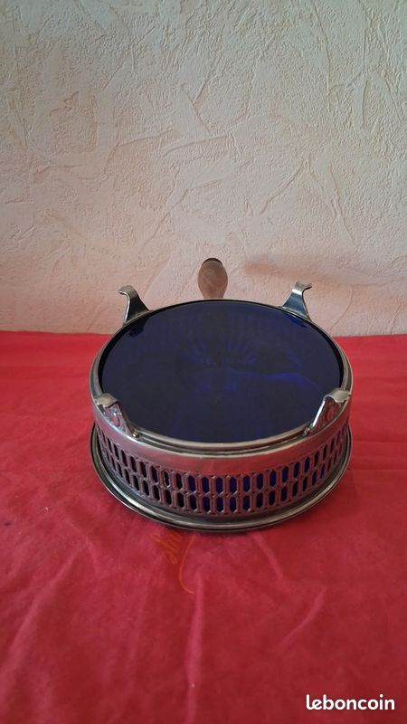 Ancien plat métal argenté et verre (image 5)