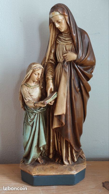 Statue médiévale en pierre polychrome STE-ANNE