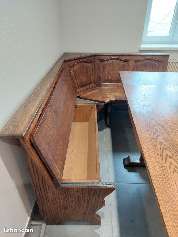 Beau banc angle avec table à rallonge et meuble d'angle, vaisselier en 2 parties, meuble d'angle en 2 parties avec vitrine haute (image 3)