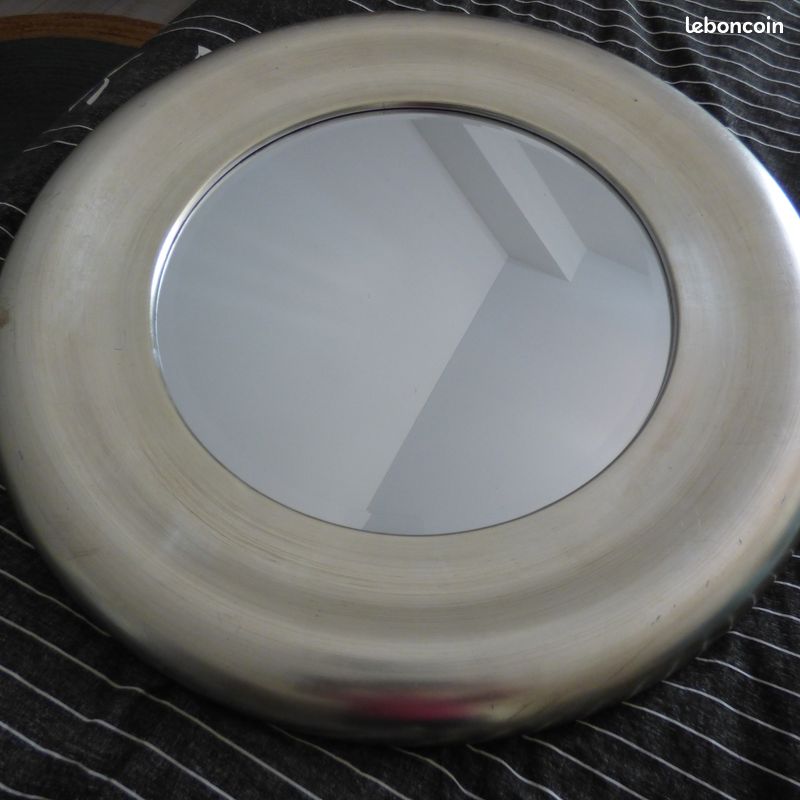 Miroir rond bois argenté (image 3)