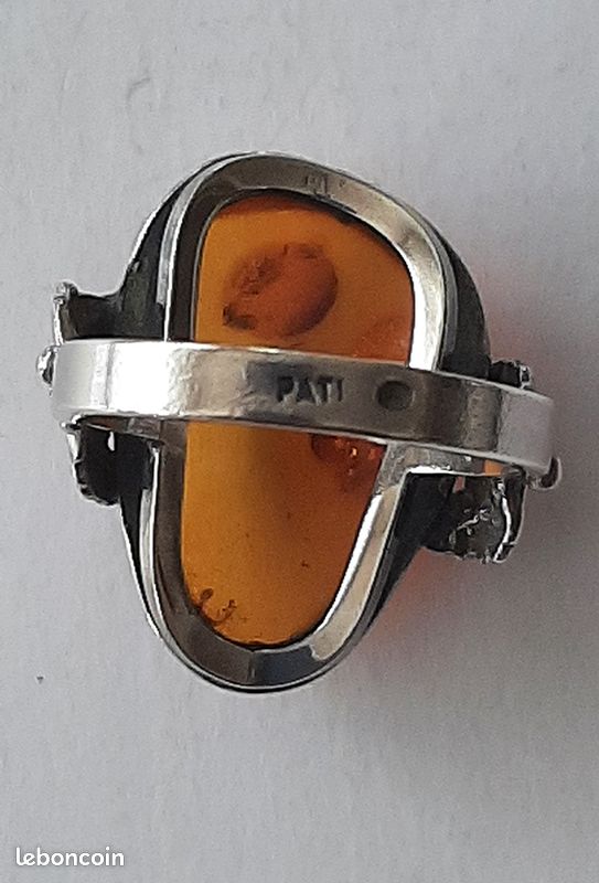 Bague En Argent Massif Avec Ambre - Taille 56 - Bijou Occasion élégant