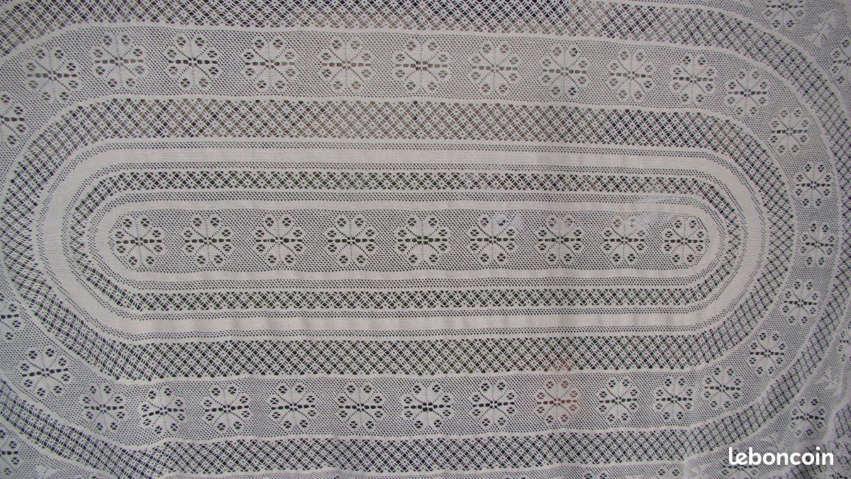 Grande Nappe Ancienne En Dentelle Point D'esprit, Lin, Fait Main, 160x285