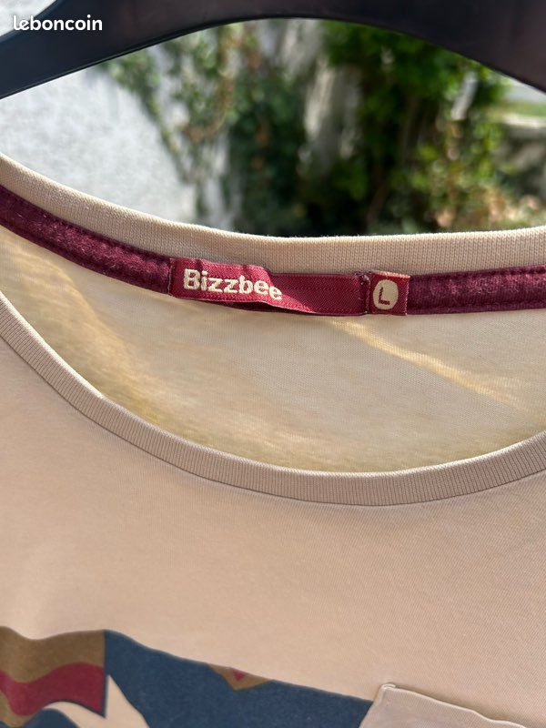 T-shirt crème Bizzbee avec motif géométrique - Taille L (image 3)