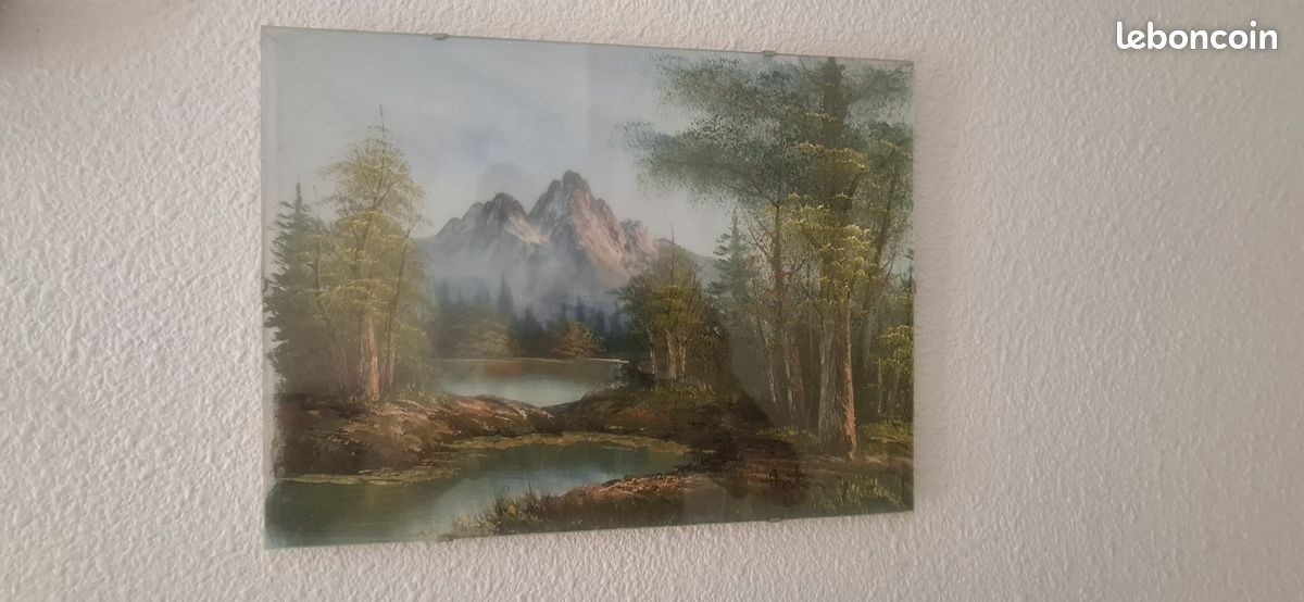 Peinture à l’huile paysage montagne et lac (image 1)