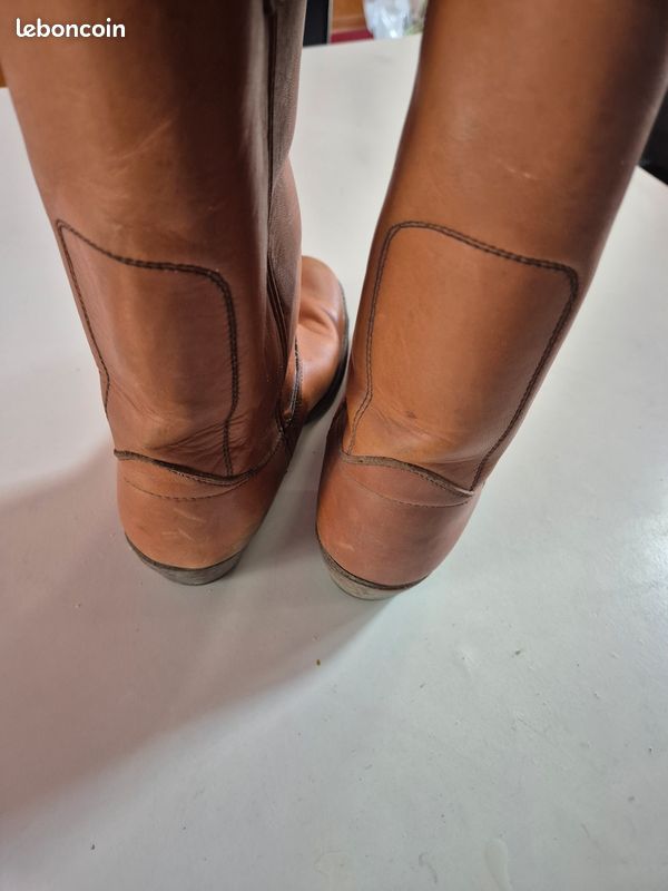 Bottes De Cowboy Vintage Pour Femme - Pointure 8.5 WW (Large), Cuir Marron/Camel - Occasion