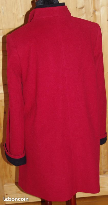 Manteau en laine et cachemire rouge et noir un jour ailleurs t 1 comme neuf (image 3)