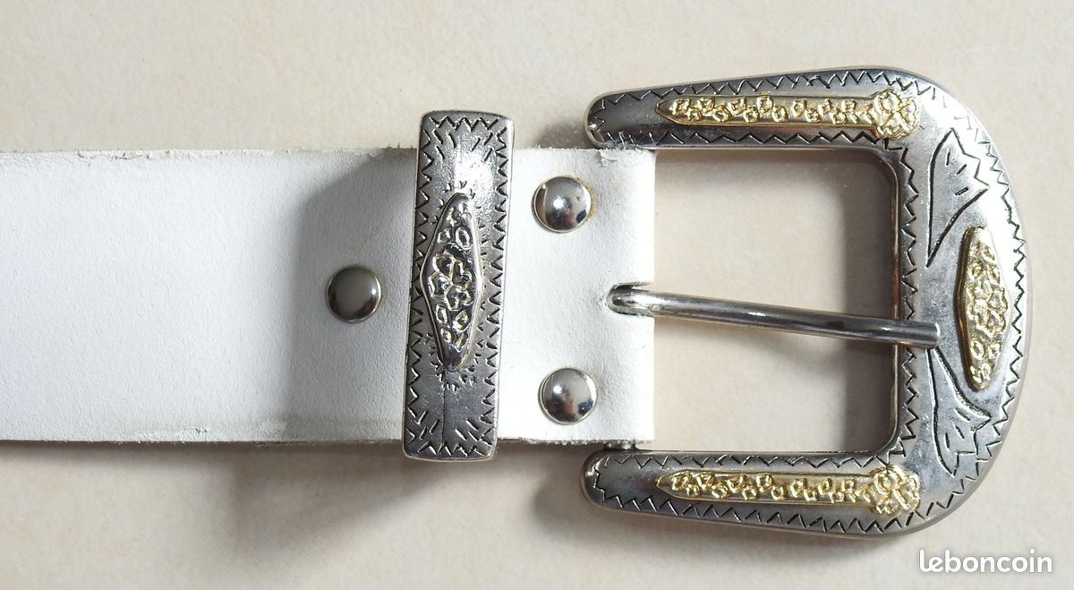 Ceinture blanche avec métal argent et doré femme - Accessoires & Bagagerie