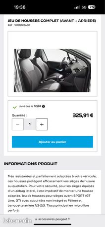 JEU DE HOUSSES COMPLET (AVANT + ARRIERE) PEUGEOT