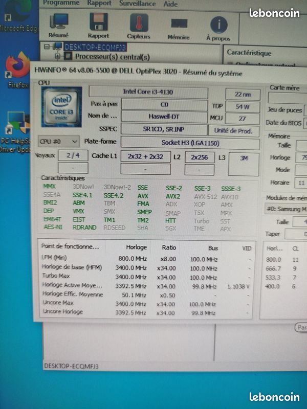 Ordinateur gaming Dell Optiplex 3020 Intel I3-4130 (3.4GHz) / SSD 500 Go / 8 Go DDR3 / Geforce 960 GTX 4 Go / Windows 11 famille et Office 2021 activés (image 3)
