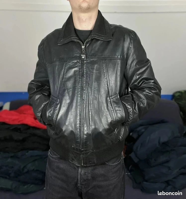Veste Blouson cuir Redskins vintage US 90's - cuir buffle noir - XL homme (image 16)