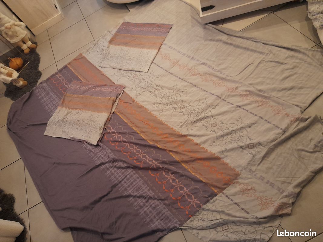 Parure de lit 2p grise orange violette Housse 230x210 et taie 65x65 Kanou42 (image 2)