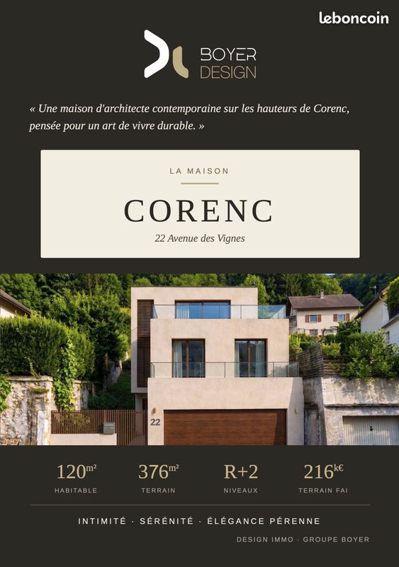 PROJET NEUF : Terrain + Projet Maison d’Architecte contemporaine – Corenc Montfleury · 215 500 €
