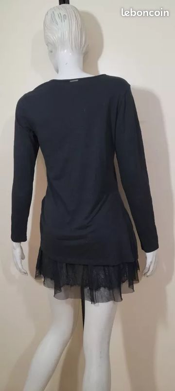 Robe Tunique Femme Noire Taille 38 - Manches Longues - Velours - Occasion Très Bon État